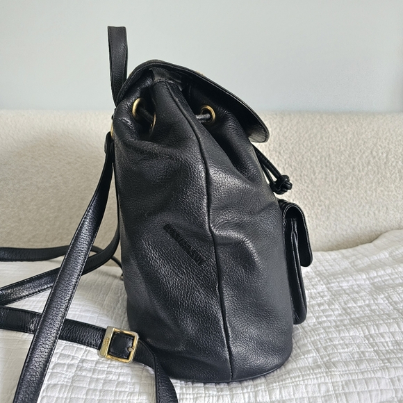 MCM Black Pebbled Calf Leather Logo Backpack - Picture 6 of 13